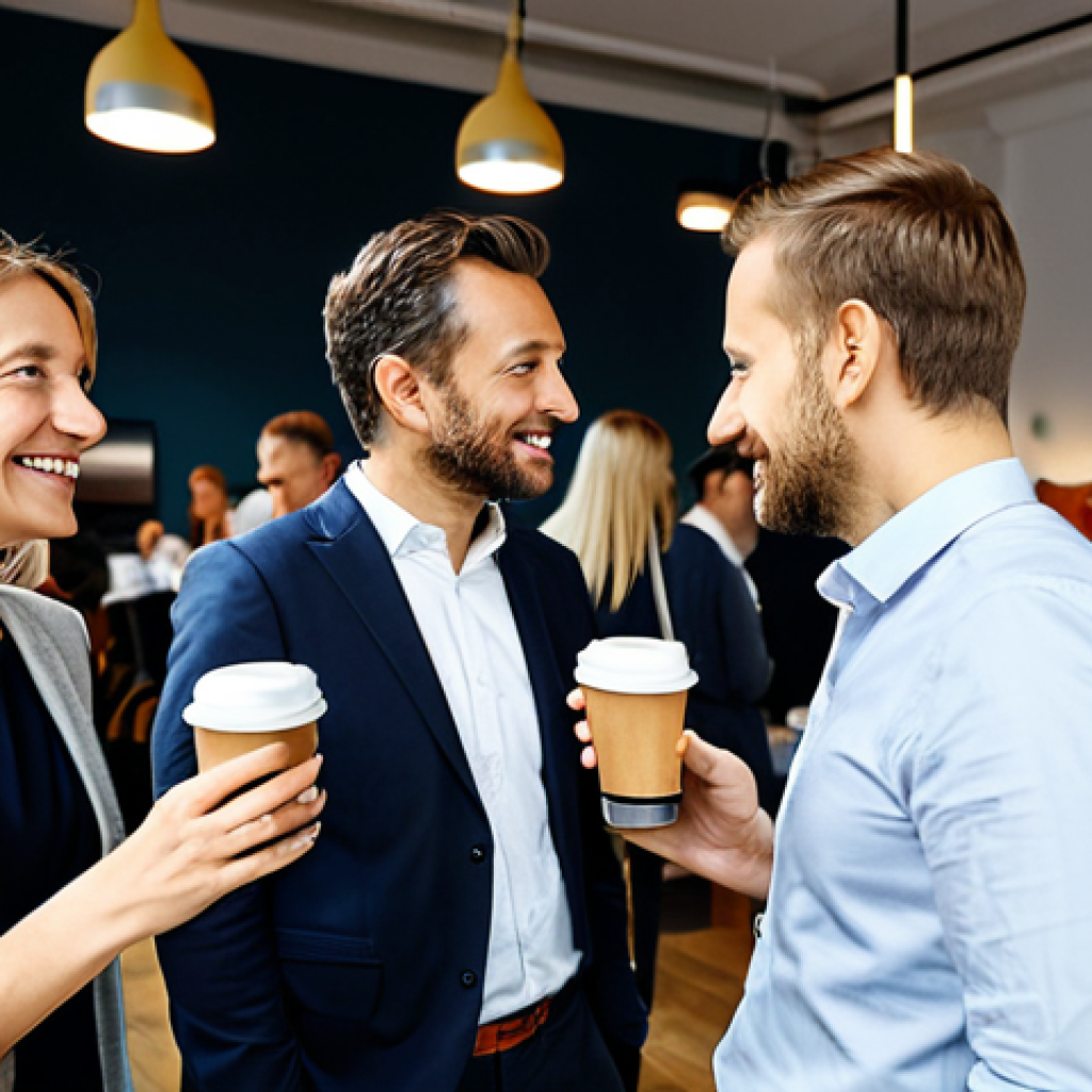 Networking Event in Berlin**
"A group of professionals in modern business attire, fully clothed, networking at a 'Get-Together' in a stylish Berlin co-working space. People are engaged in conversation, holding Kaffee and Brezeln. Soft, natural lighting. Safe for work, appropriate content, professional environment, perfect anatomy, natural proportions, family-friendly, high-resolution, professional photography."
**