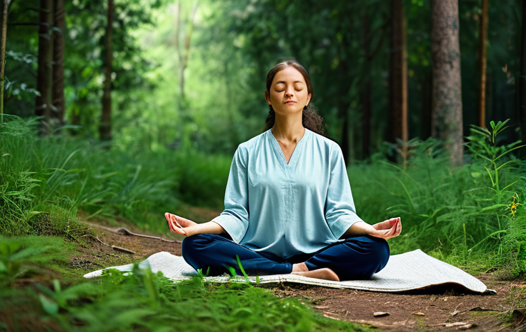 내면의 지혜를 발견하는 기회 만들기 - Mindful Meditation in Nature**
"A woman in comfortable, loose-fitting clothing sits in a serene for...