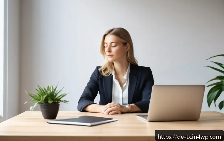 내면의 지혜를 활용한 의사결정 기술 - A serene office scene featuring a confident German businesswoman in smart casual attire, sitting at ...