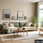 Home 21 내면의 지혜와 환경의 상관관계 - A serene, sunlit modern living room in a typical German apartment, featuring large open windows floo...
